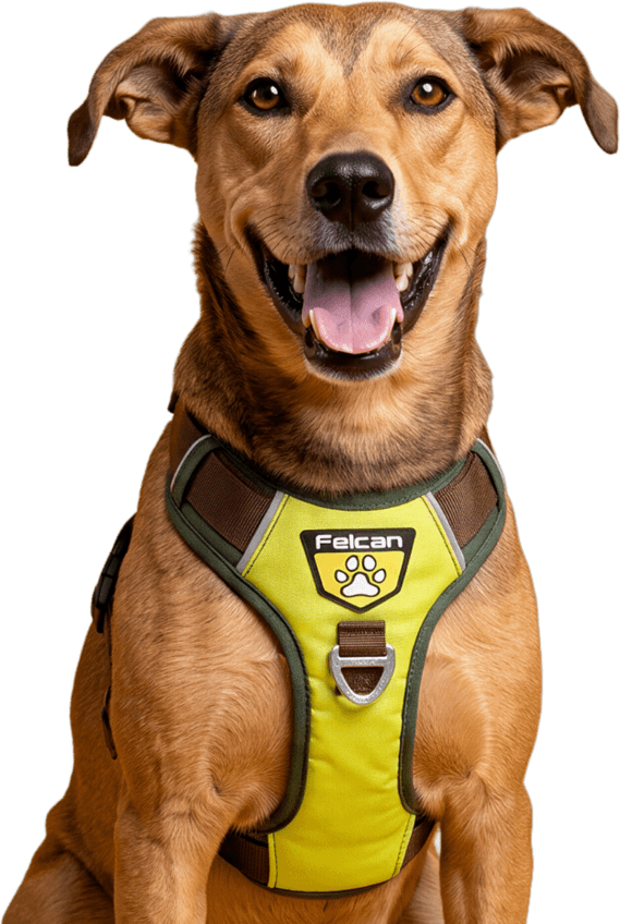 Perro grande con arnés amarillo