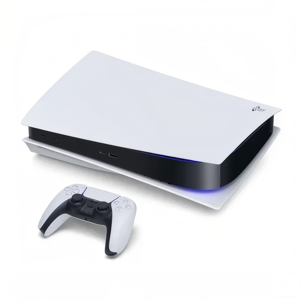 Consola de videojuegos blanca con su control